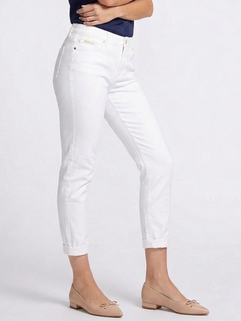 012 MICHAEL KORS Women's Izzy Skinny White Denim Cropped Pant - Sz 10